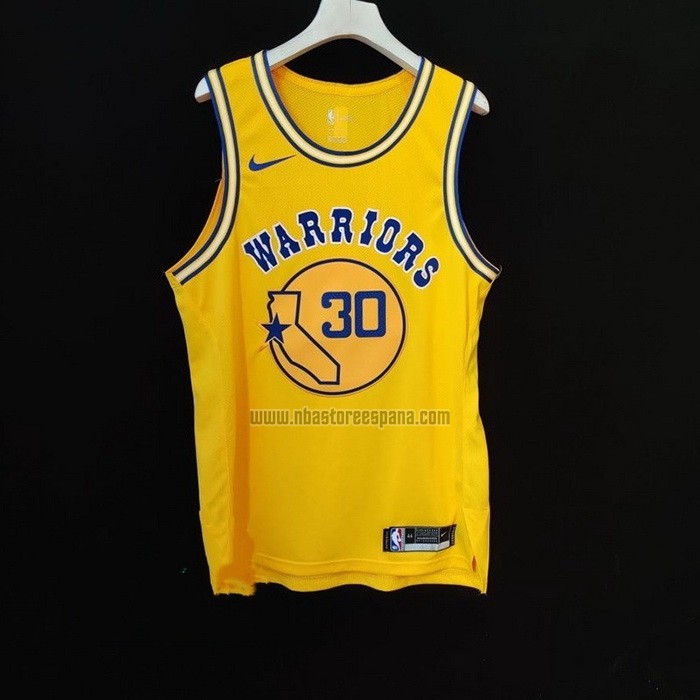 Camiseta Golden State Warriors Stephen Curry NO 30 Hardwood Classic Autentico Amarillo